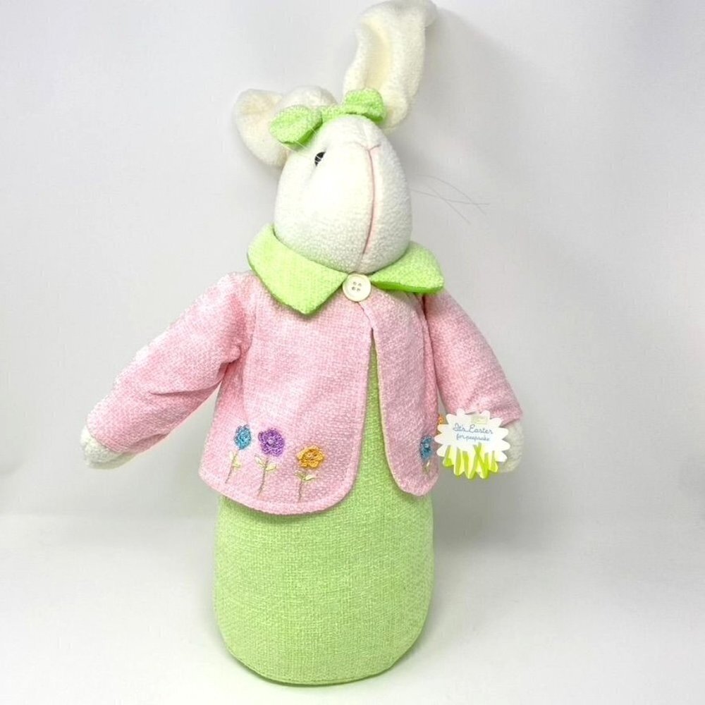 Target Plush Bunny Rabbit Pink Jacket Green Bow Easter Decor